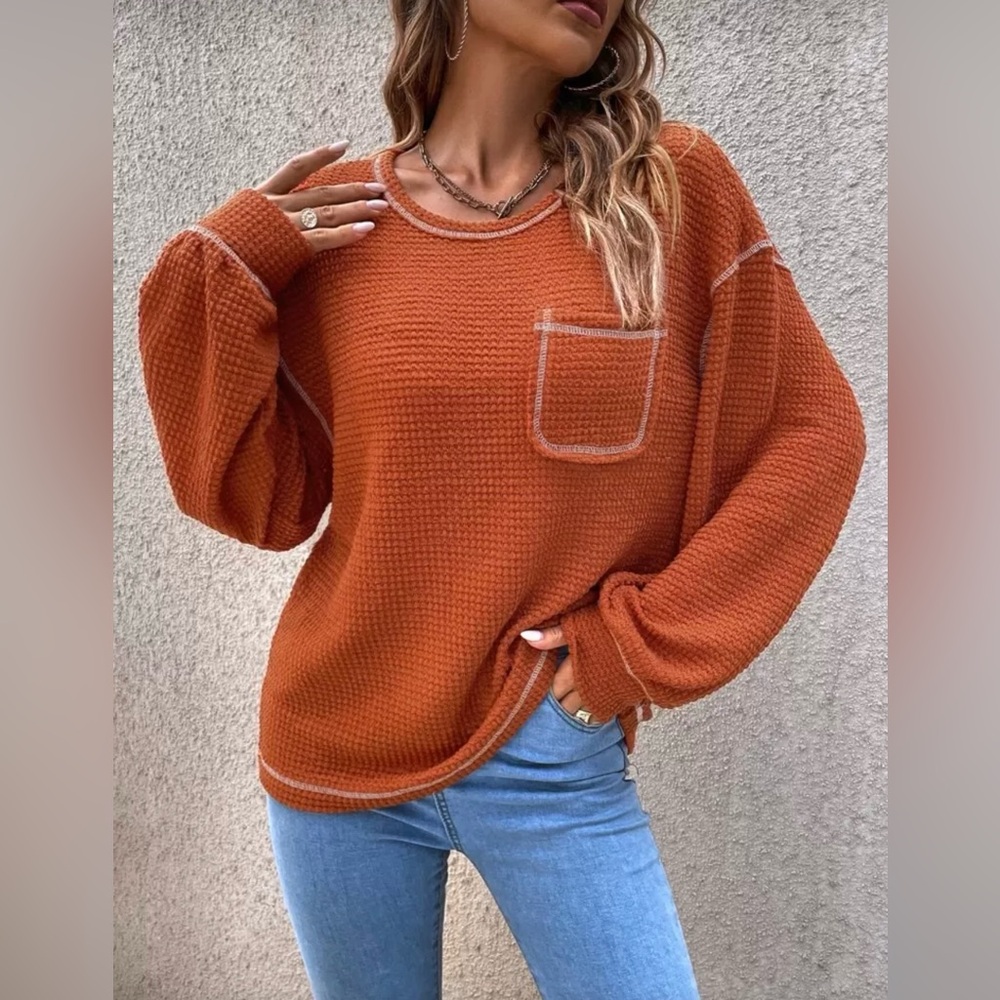 Rust Orange Knit Sweater - Picture 3 of 7